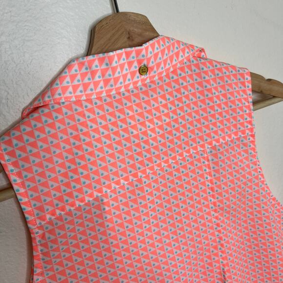 Julie Brown Orange Teal Geo Print Sleeveless Button Up 2 - Picture 7 of 12